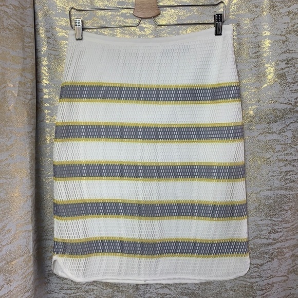 KENAR White/Grey and Yellow Striped Fish Net Type Pencil Skirt Size M - Picture 2 of 13